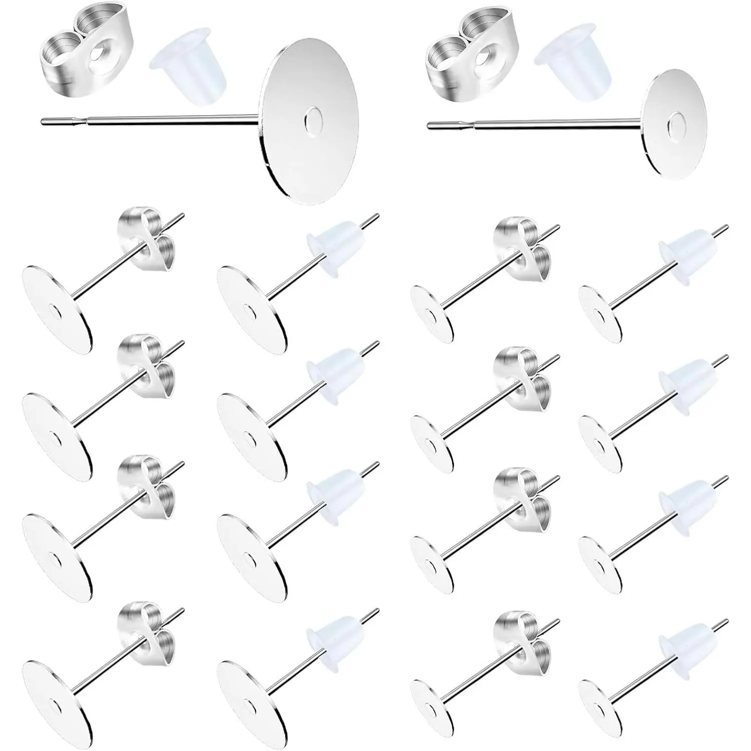 500 count Earring Posts Stainless Steel,  Flat Pad Earring Studs |  Making Findings Kit with Butterfly and Rubber  Earring Backs, Size (4mm, 6mm), Comfortable For Daily Wear