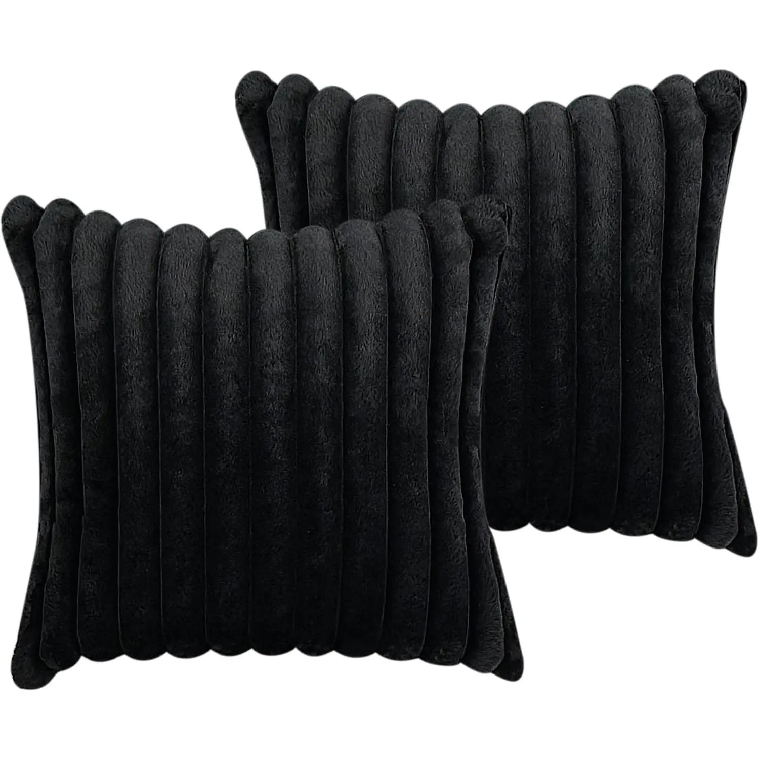 18x18 Decorative Faux Fur Throw Pillow Covers Set of 2- Black | Soft Couch Pillows Decorative for Living Room, Bed, Sofa or Bedroom. Cozy Fluffy Accent Pillowcases for Home Decor.