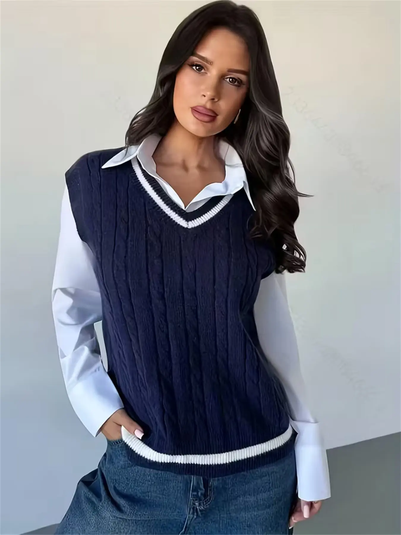 Women's Elegant Casual V-Neck Knit Striped Vest, Y2K Style Sleeveless Top, Summer Party, Office Wear, Birthday Gift, Concert Fashion