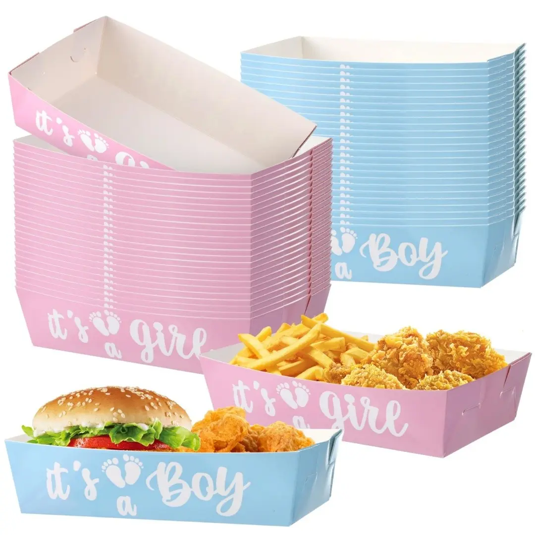 20 Disposable Gender Reveal Food Trays, and Blue Paper Snack Serveware, Ideal for Hot Dogs, Popcorn, Picnics, Party Pack, Party Supplies