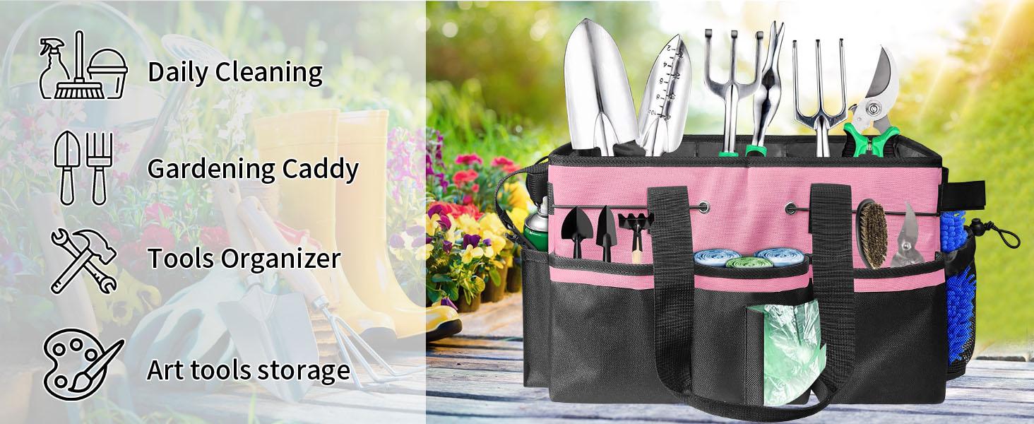 Cleaning Bags for Housekeepers, Large Cleaning Supplies Organizer with Handles & Shoulder Strap, Cleaning Caddy Bag with Foldable Divider for Cleaners, Car Horse Cleaning Bag(Pink)