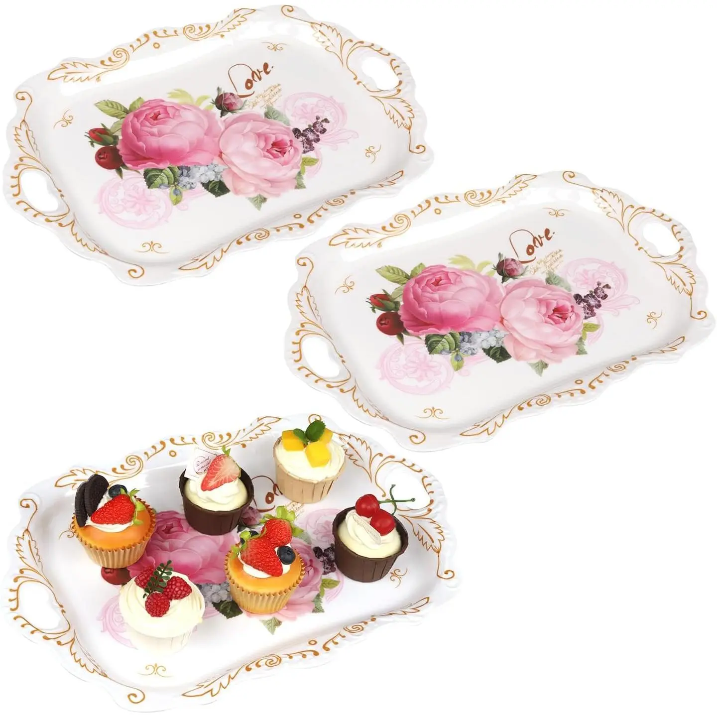 Melamine Serving Trays, 3-Pack Serving Tray Platter Trays for Serving , Melamine Tray Serving Platter for , Party, Decor, , Restaurant (16" L x 11" W x 1.4" H)