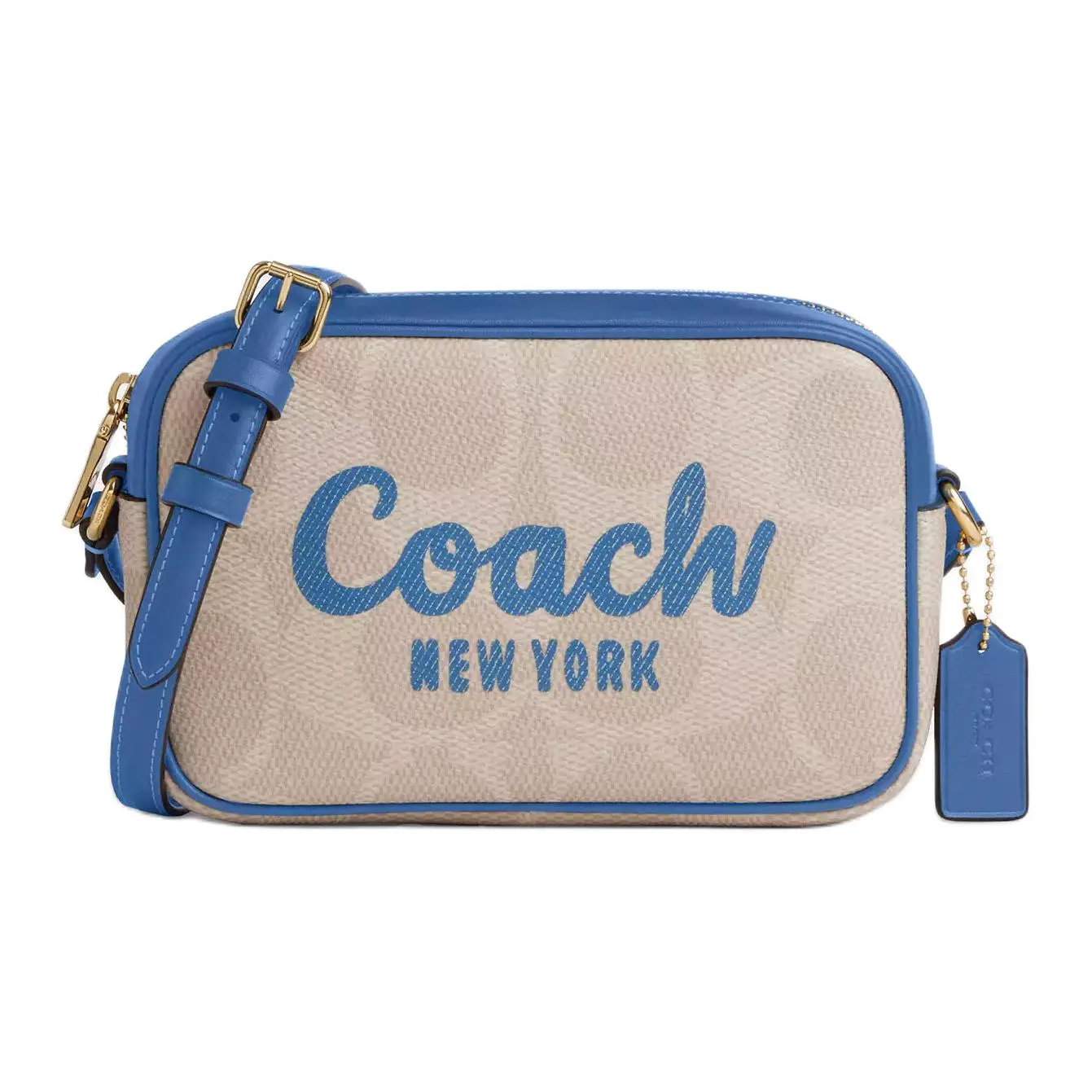 COACH Jamie 19 Logo-Print Canvas Crossbody Camera Bag for Women – Small Size, White and Blue