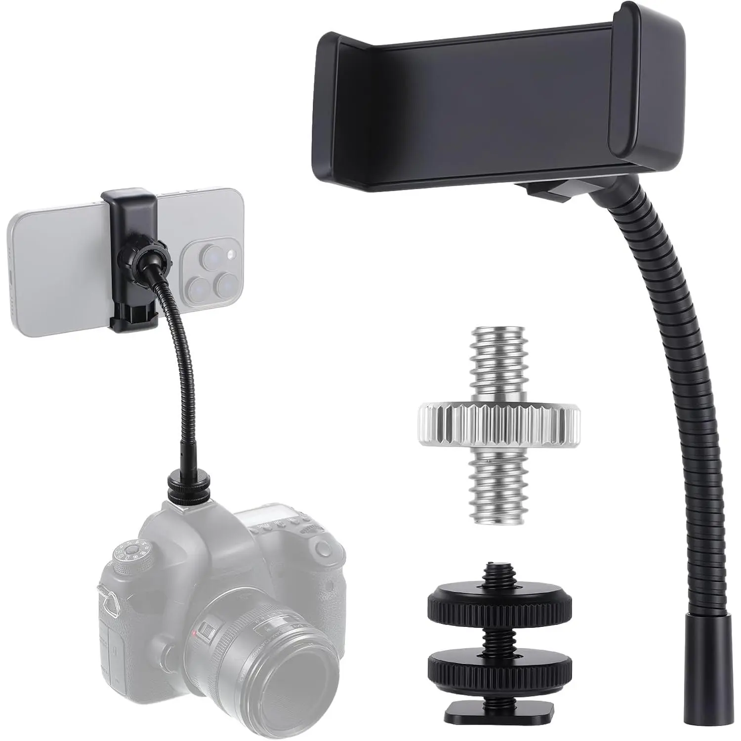 Phone Holder for Ring Light, Ring Light Phone Holder Tripod Stand with 1/4'' and Hot Shoe Adapter, Flexible Phones Mount Holders for Ringlight and Tripod Stand  Accessories