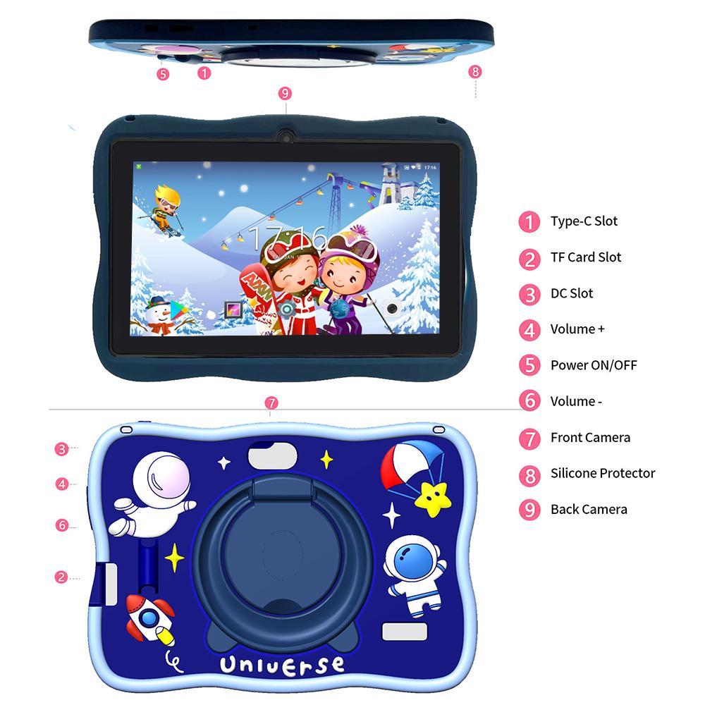 7 Inch Tablet Computer, 1 Count Dual Camera Quad Core Processor Tablet with Anti Drop Case, Parental Control Tablet for Boys & Girls