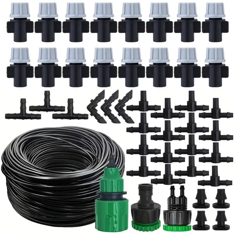 Grey Spray Model, DIY Garden Drip Irrigation Kit, with 1/4 Inch Hose, Automatic Watering Spray System for Yard and Lawn Care - Includes Mistingzzles, Distributors and Barbed Connectors, Nozzle for Hose Outdoor