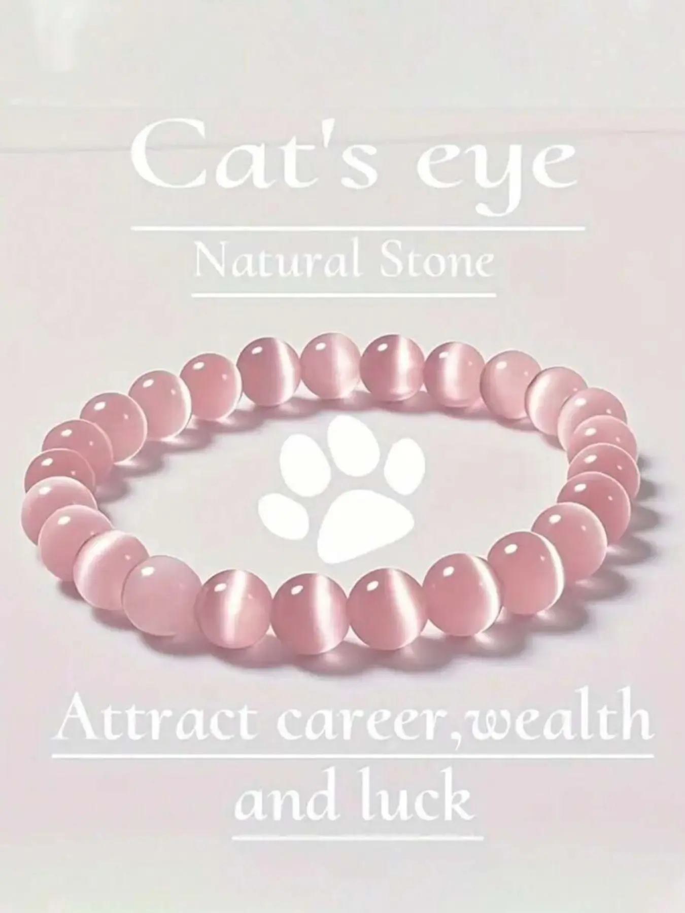 1pc Elegant & Cute Pink And White Cat Eye 8mm Beaded Bracelet, Adjustable For Women Men, Daily Accessory, Perfect Gift For Mother's Day Or Holidays
