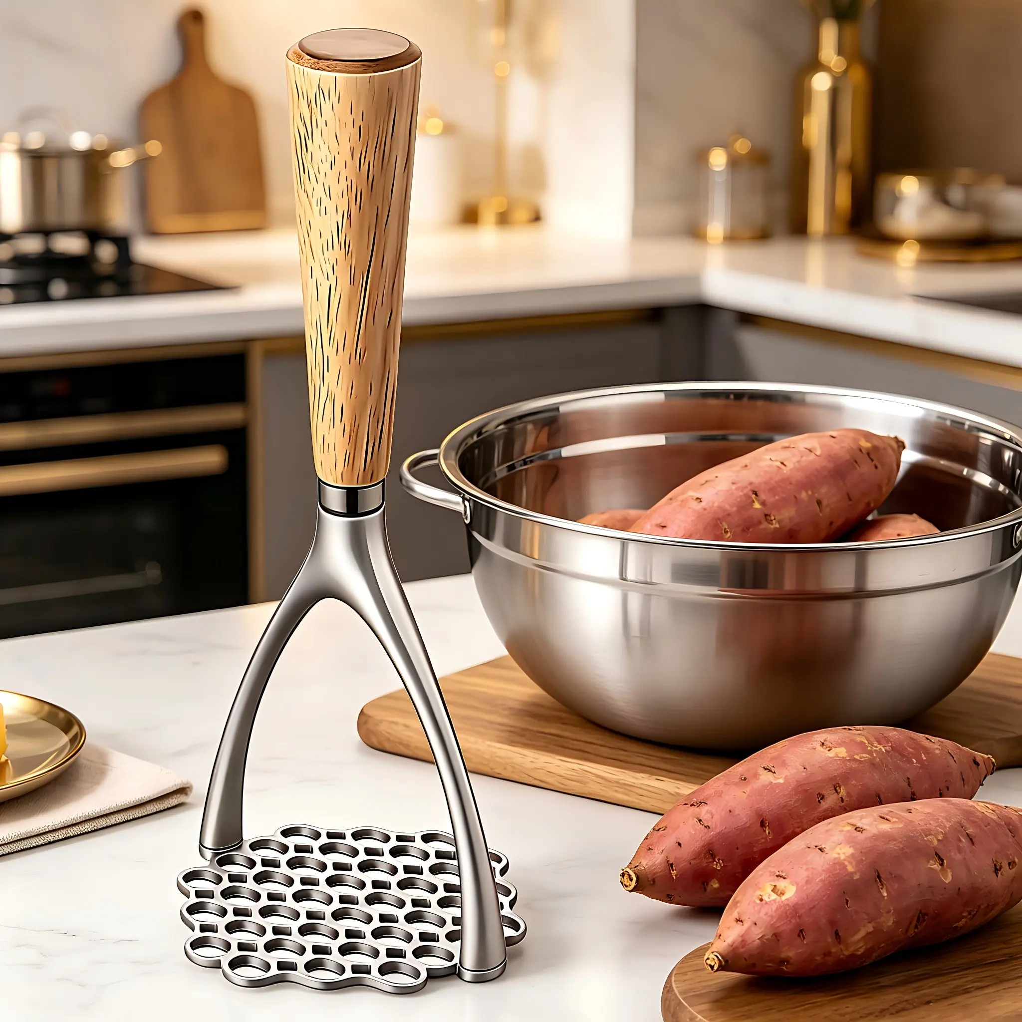 Multi-Functional Potato Masher, Handheld Kitchen Tool Utensils, Vegetable Fruit Potato Slicer, Round Design, Ideal for Cooking Prep