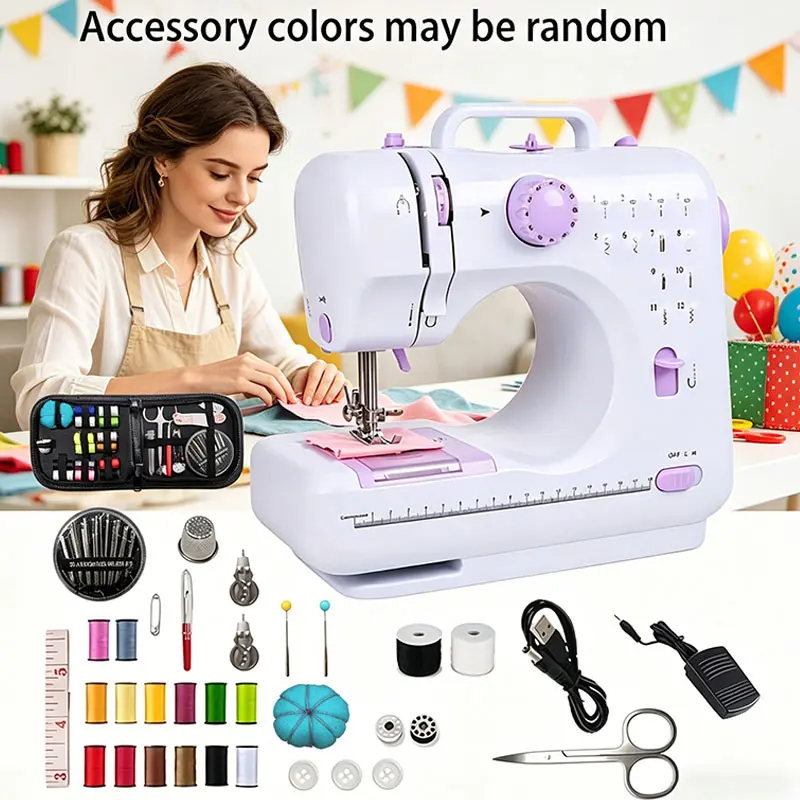 Multifunctional electric sewing machinewith 12  stitches, foot pedal andaccessory set for home use. Portablesewing machine suitable for beginners,DIY crafts, and clothing repair. Adjustablespeed, multifunctional home sewingmachine, portable electr