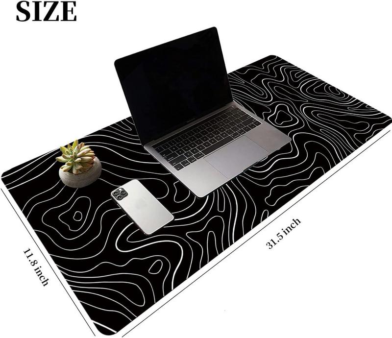 Large Gaming TOPO Keyboard  Pad Black and White Topographic  Pad with Anti-Slip Rubber Base, Extended XXL Long Gaming Mousepad Big  Pads for Desk,31.5 X 11.8 Inch