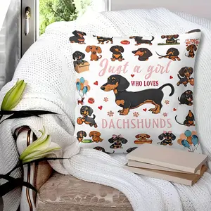 Decorative Pillow Sweet Wiener Dog Cartoon Graphic Lumbar Pillow, Breathable Durable Square Cushion, Multi-Scene Back Rest Decor Cushion, Fit for Gaming Chair, Dorm Desk, Bedroom Window Nook, Sofa Bed.