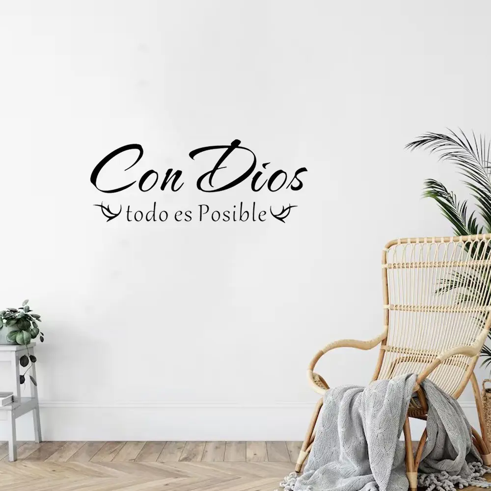 Spanish Christian Quote Decorative Wall Sticker, PVC Waterproof Stickers, Interior Stickers, Home Decor Wallpaper, Living Room Bedroom Decoration, Inspirational Bible Verse Art, Graphic Decal