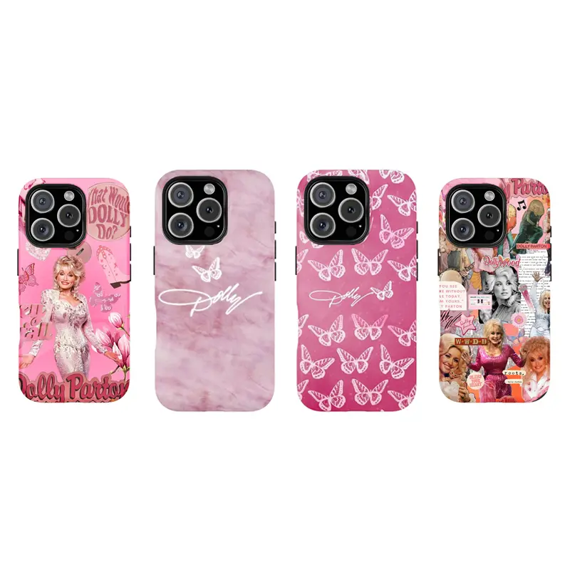 [No magnetic] Dolly Parton Pink Coquette Butterfly Collage Phone Case,durable phone Cover,for iPhone 17 16 15 14 13 12 11 8 7 for Samsung Series,Shockproof Protective Dual-Layer design phone case,Country Music Star Girly Cover,perfect gift for girl