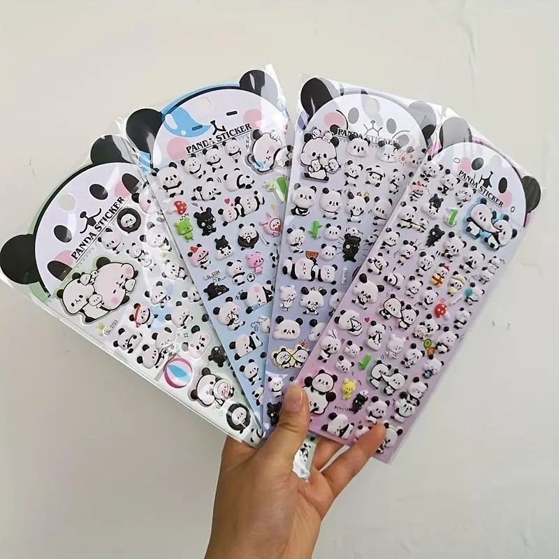 4 pcs/lot Puffy Panda Daily Life Stickers Scrapbooking Diy Journal Stationery Kawaii 3D Sticker Cute Deco Aesthetic Art Supplies