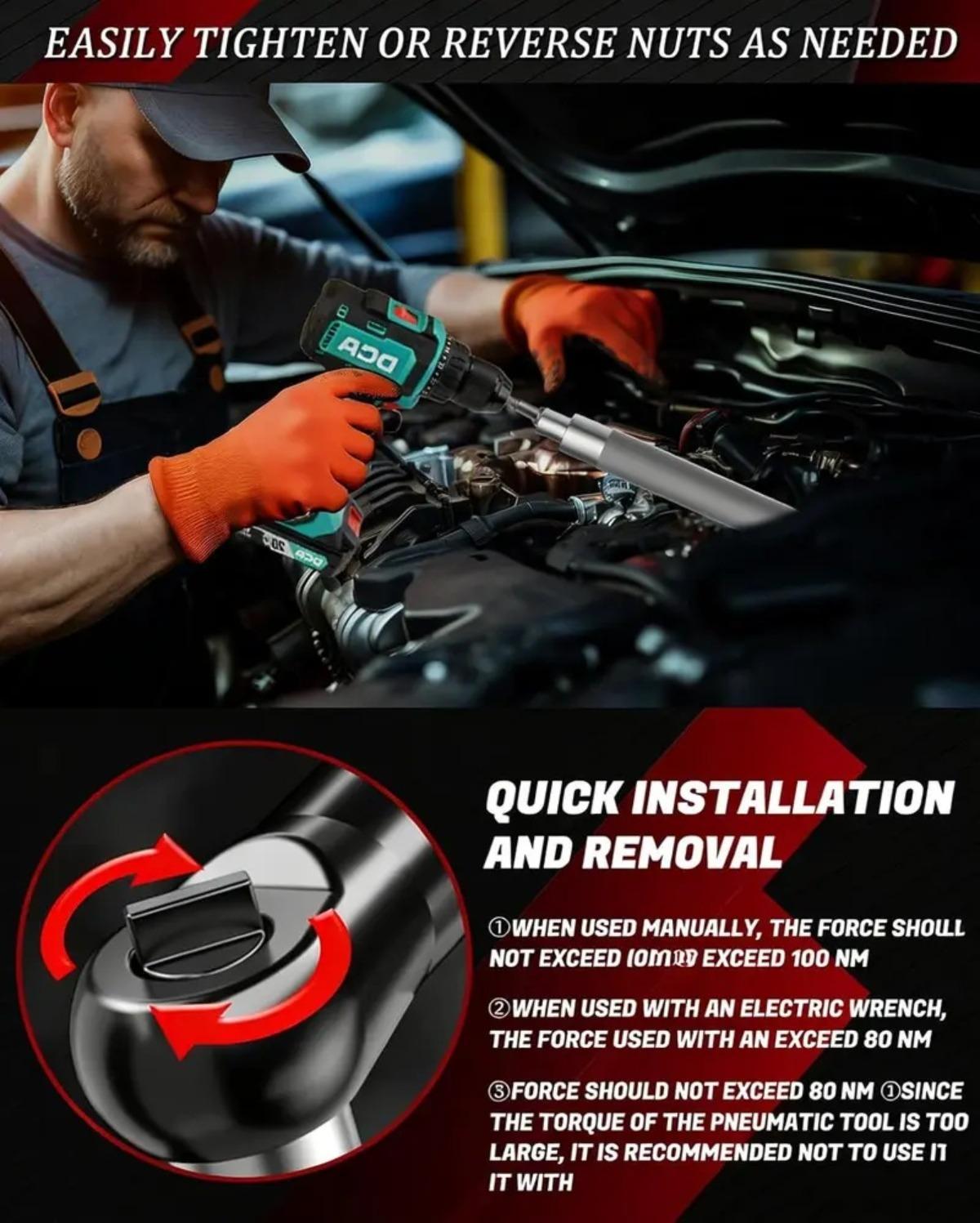 1/2" Offset Extension Wrench Flexible Extension Bar Multifunctional Universal Impact Wrench Tool for Car Repair Shop Workshop, knurling Removal Portable