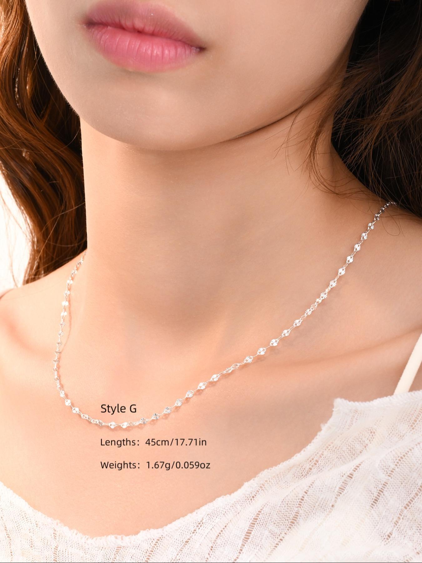 S999 Sterling Silver Women's Elegant Chain Necklace, Exquisite Trendy Chain Necklace, Chic Gorgeous Jewelry As Gift for Girlfriend