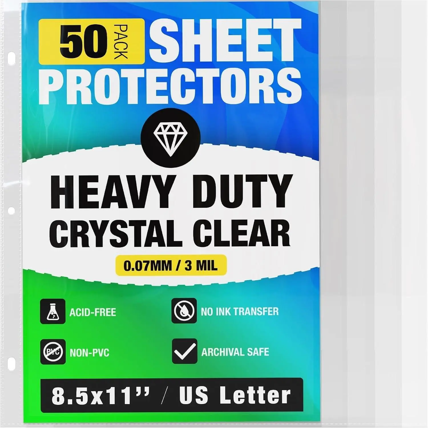 50 Pack of 8.5x11 Heavy Duty  Clear Sheet Protectors for 3 Ring Binder, Plastic Page Sleeve Protectors for Paper Document (50 Pack, 8.5 x 11'' - 1 Pocket)