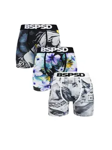 Men's Soft Breathable Digital Print Boxers Briefs, 3-Pack, Skin-Friendly Fabric, Ideal for Sports & Casual Wear, Fashionable & Trendy