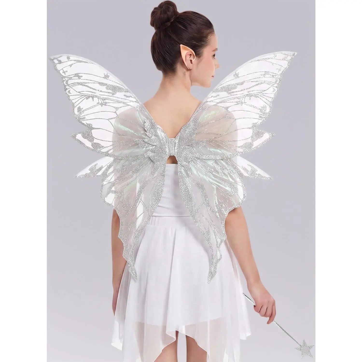 Fairy Wings for Adult Women, 3Pcs Fairy Costume Set with Butterfly Wings and Elf Ears for Halloween Cosplay