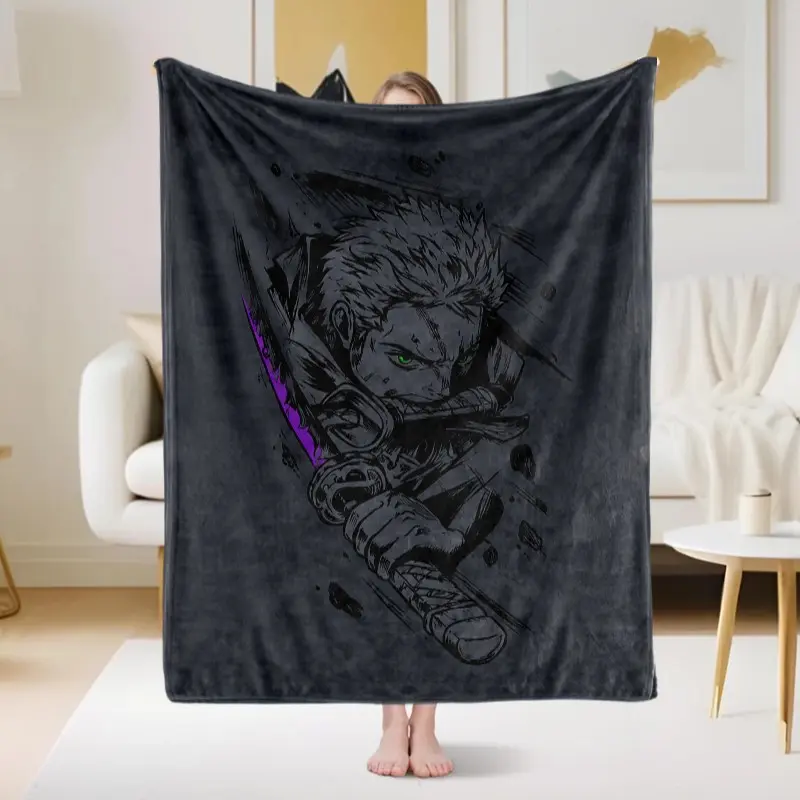 1 Piece ONE PIECE Zoro Flannel Throw Blanket, Roronoa Zoro Three Sword Style Anime Sofa Blanket, Soft Cozy Warm Blanket for Bedroom Living Room Gaming Room Dorm Decor, Perfect Gift for Anime Fans
