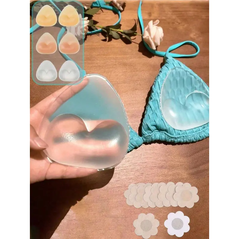 2pcs Reusable Silicone Pads in Transparent/Skin Tone/Pink, Seamless Lifting & Gathering Thick Invisible Inserts for Swimwear, Lingerie, Bikinis & Wedding Dresses