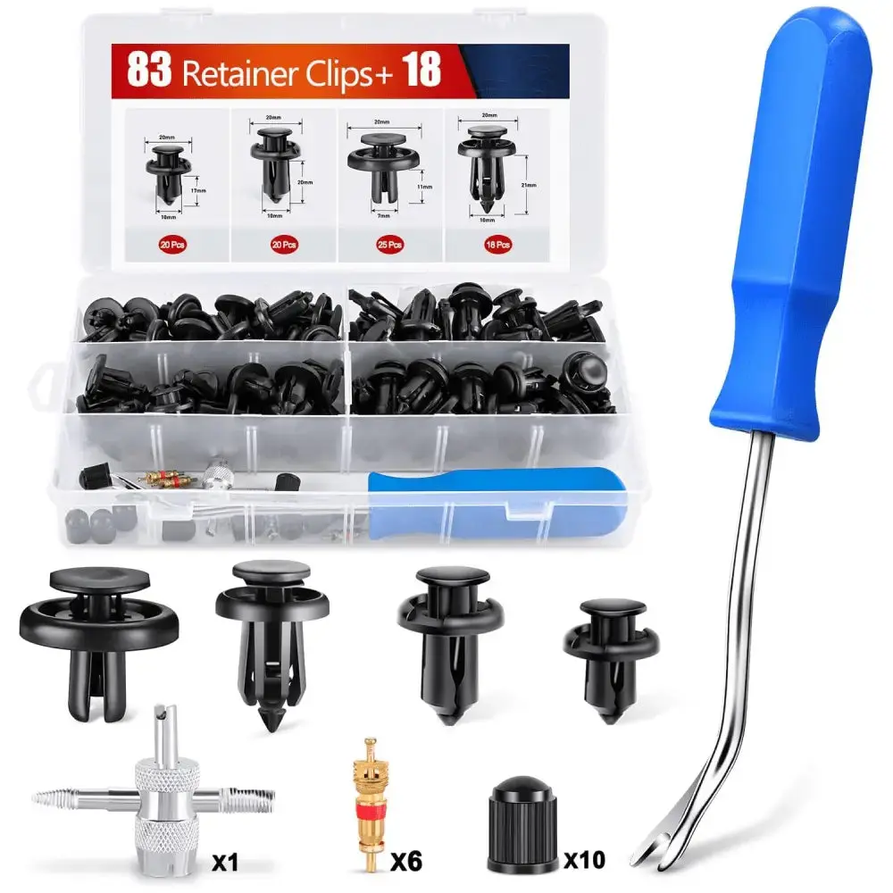 Nilight 101-Pcs Nylon Snap Fit Fasteners & Clips - Acura Honda Toyota Bumper Splash Shield Retainer Metal Insert, Side Skirt Fender Liner, Easy Install Door Tools, Tire Caps Cores (4 Popular Sizes, Part Nos 91503-SZ3-003 Etc)
