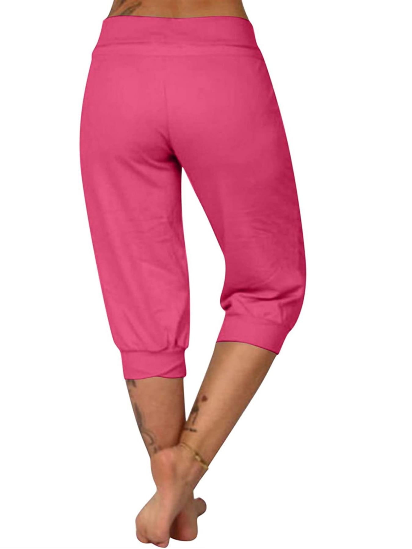 Women's Solid Color Capri Pants, Casual Comfy Pants for Summer, Fashion Women's Bottoms for Daily Wear Women's Solid Color Capri Pants, Casual Comfy Pants for Summer, Fashion Women's Bottoms for Daily Wear