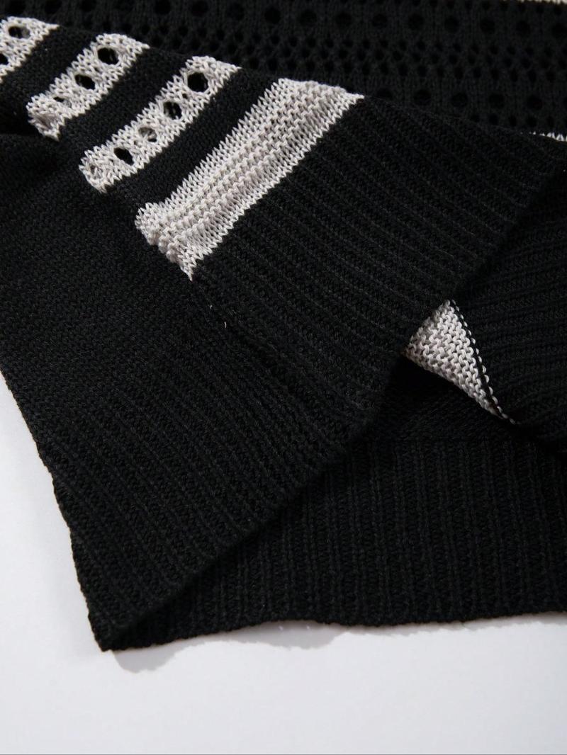 Men's Striped Print Short Sleeve Cardigan, Loose Casual Open Front Knitwear for Spring & Summer, Fashion Men's Knit Clothing for Daily Wear, Tops