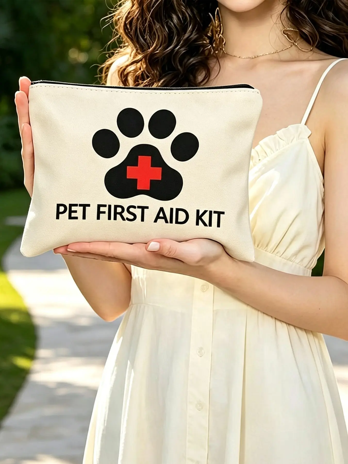Pet First Aid Kit Bag, Paw Print Cross Makeup Pouch, Portable Zipper Emergency Bag, Essential for Cat Dog Owners, Pet Travel Must-Have