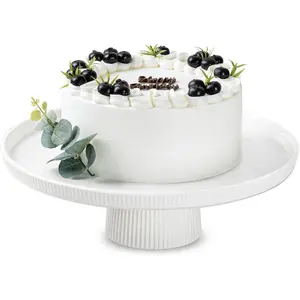 13 Inch Ceramic Pedestal Cake Stand White Round Cake Plate for Dessert Display, Elevated Cupcake Stand for Wedding Birthday Baby Shower Tea Party Holiday Entertaining