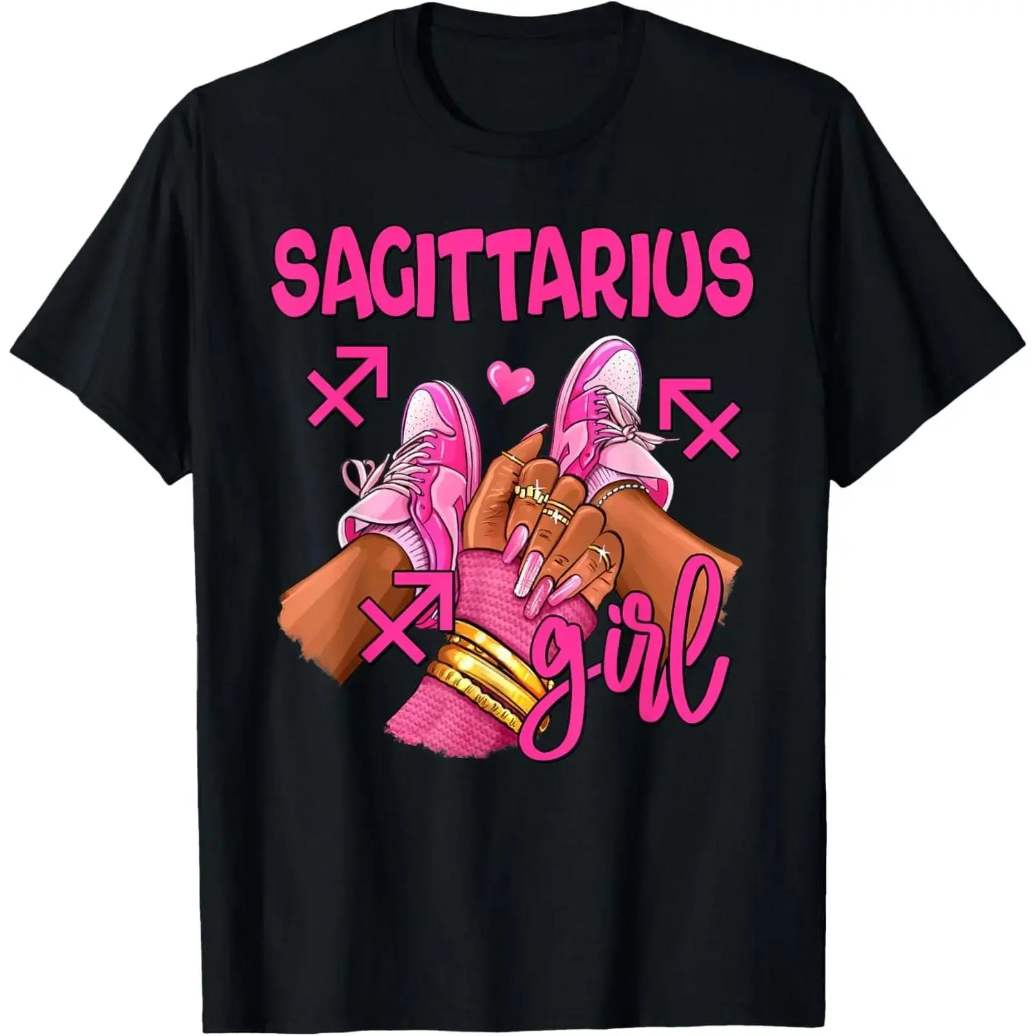 Women's Sagittarius Girl T-Shirt, Vintage Style Zodiac Graphic Print, Cotton Casual Short Sleeve Streetwear, Birthday Gift
