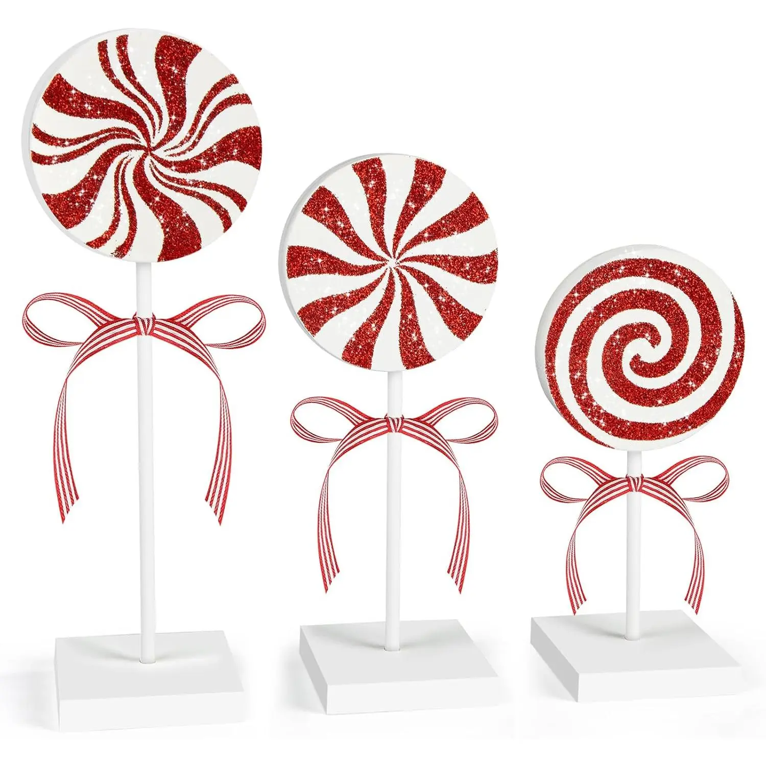 3 Pieces Christmas Table Decorations Wood Candy Set, Red Christmas Tiered Tray Decor,Rustic Candy Table Decorations for Home Tables(Cute)