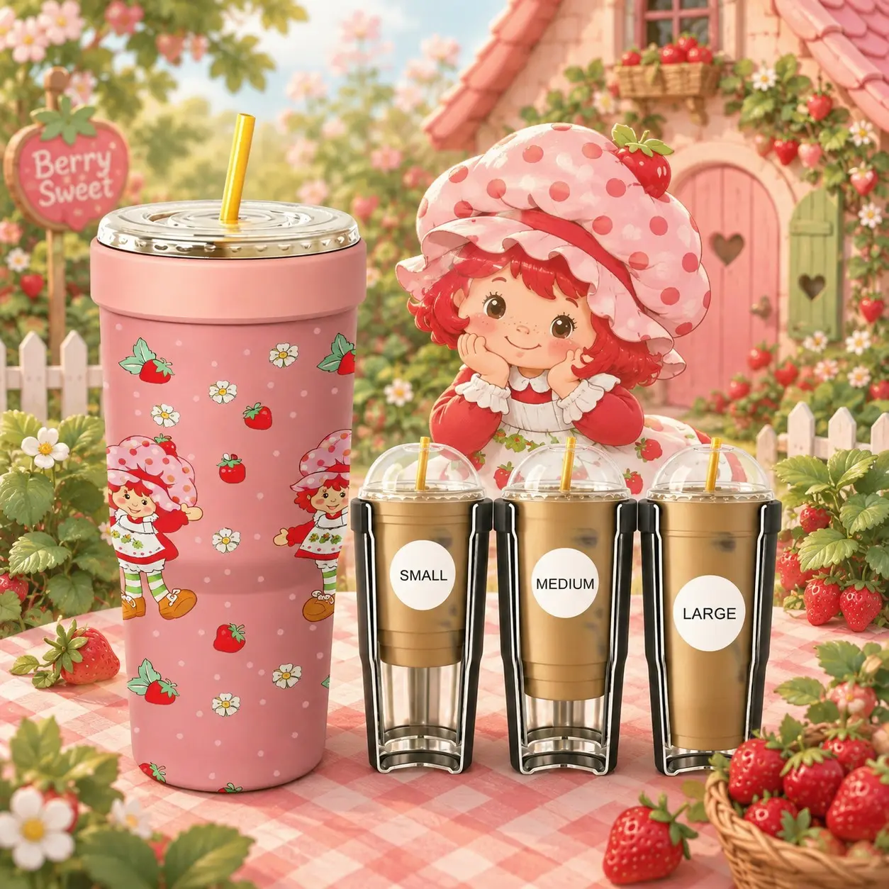 1 Pc 32oz Cute Strawberry Girl Print 2-in-1 Insulated Can Cooler, Includes Tumbler Lid, Converts into a 32oz Travel Tumbler, Double Wall Vacuum Stainless Steel, Fits Most 16-24oz To-Go Coffee & Bubble Tea Cups, Perfect for Halloween, Christmas & Daily Use