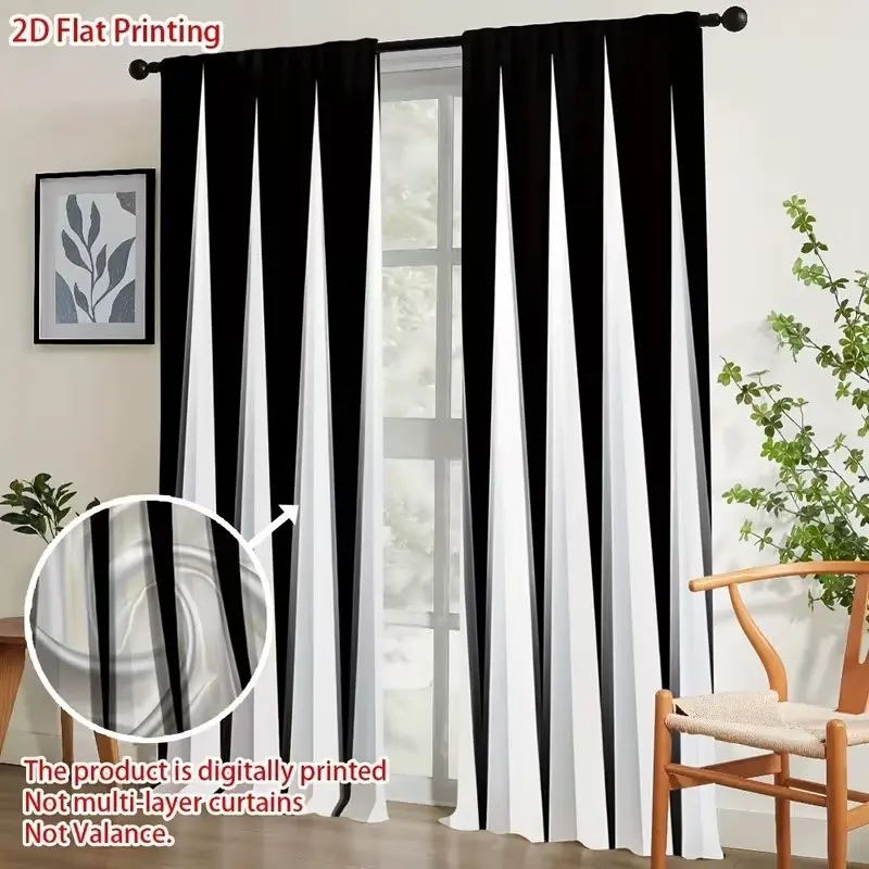 2D Print Geometric Curtain Set, Triangle Design, Translucent Polyester, Easy Hang Rod Pockets, Versatile Room Decor