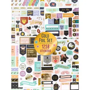 Aesthetic Gold Foil Planner Stickers - 1250+ Stunning Design Accessories Enhance and Simplify Your Planner, Journal and Calendar