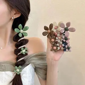 4Pcs /5 Pcs Lucky Clover Spiral Hair Ties, vibrant dopamine color wrinkle-free hair rollers with great elasticity. Cute Y2K style hair accessories for ponytails, daily wear, school and travel for girls & women.