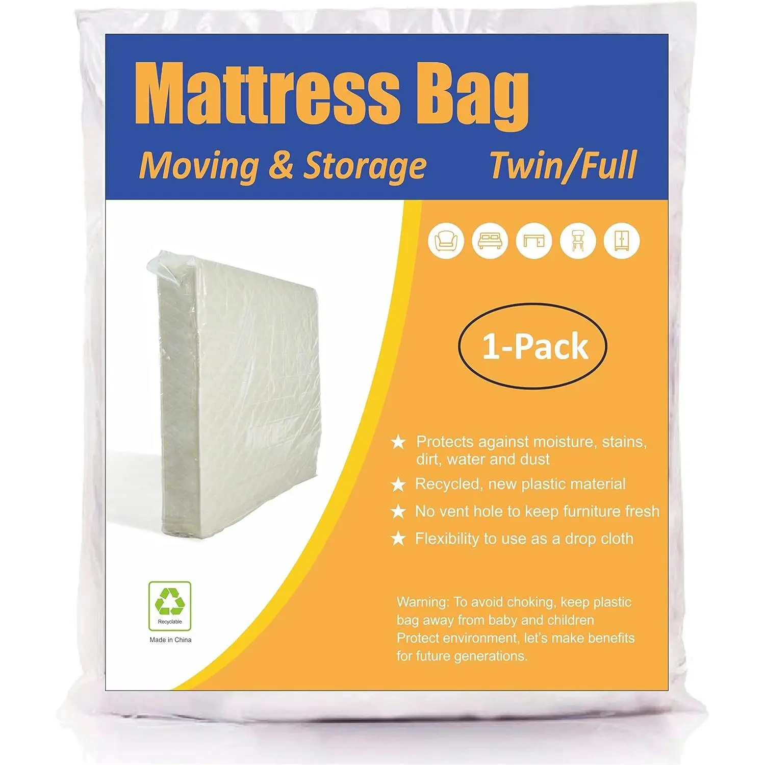 Mattress Bag for Moving and Storage,  and Full Size, 1 Pack