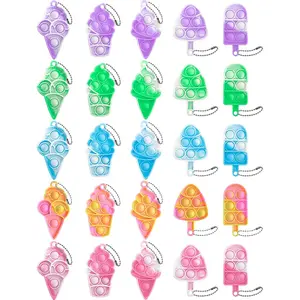 25Pcs Mini Ice Cream Pop Keychain Fidget Toys, Ice Cream Party Favors Supplies, Silicone Mini Pop Toys Birthday for Kids Anxiety Stress Reliever for Adultsfidget toys