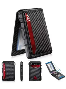 Wallet for Men - Pop Up Card Holder, Cash Slot, and Credit Card Slot - Aluminum Wallet with RFID Blocking, Minimalist Leather Wallet Front Pocket with Money Clip, Gift Box