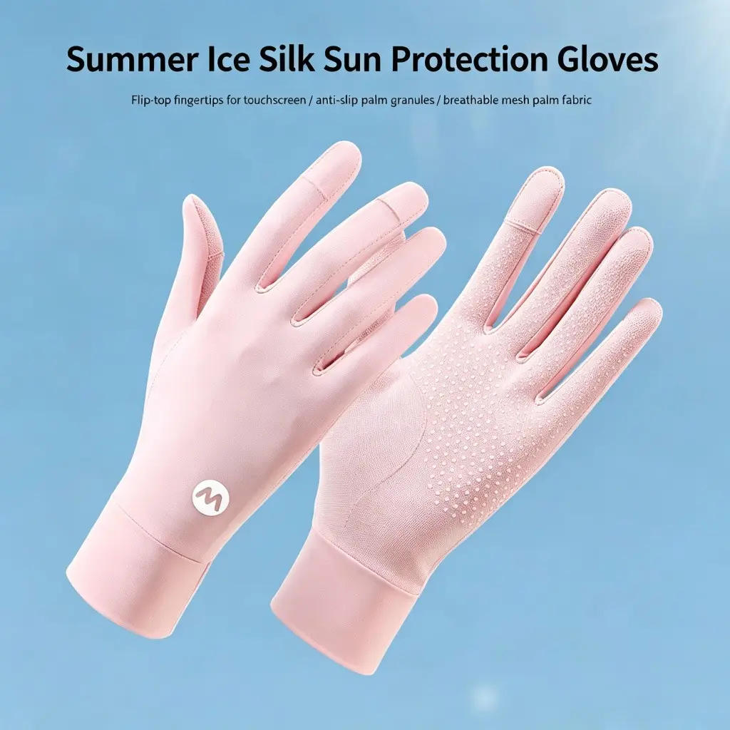 Summer UV Protection Ice Silk Gloves for Women, Touchscreen Anti-Slip Outdoor Breathable Cycling Gloves, Electric Bike Gloves