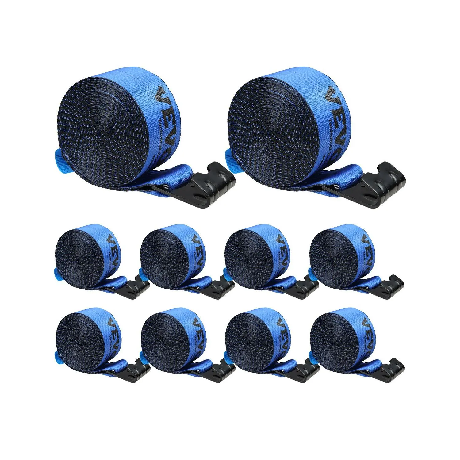 VEVOR 10 Truck Straps, 4 Inches x 30ft/9.1m Polyester Flat Hook Flatbed Heavy Duty Straps, 6000 lbs Load Capacity, 18000 lbs Breaking Strength, Carbon Steel Components, Weatherproof Cargo Tie Downs for Trailers, Model pg-08240002 (Blue)