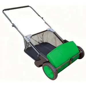 21-Inch Push Lawn Sweeper, Manual Leaf Sweeper Push mower with 3.5 Cu. ft. Yard Sweeper with 2 Spinning Brushes & 10" Rubber Wheels, Walk-Behind Grass Collector for Lawns