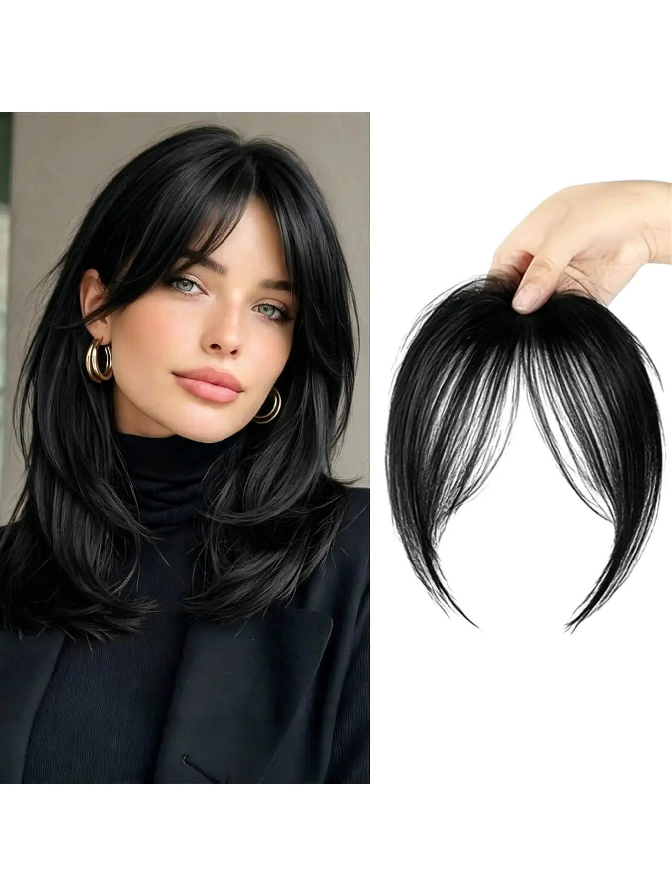 Clip in Bangs, Curtain bangs Hair Clip, Fake Bangs for Women | Fringe with Temples Hairpieces Natural Curved Hair Extensions for Daily Wear