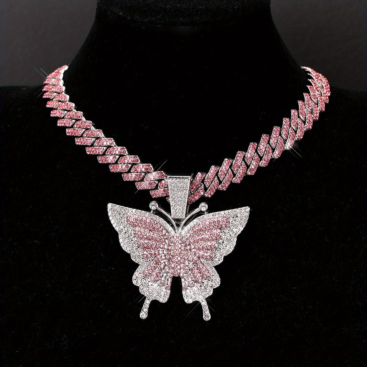 Colorful Butterfly Pendant Necklace, Various Colors of Cuba Chain Can Be Selected, Beautiful And Elegant Collocation
