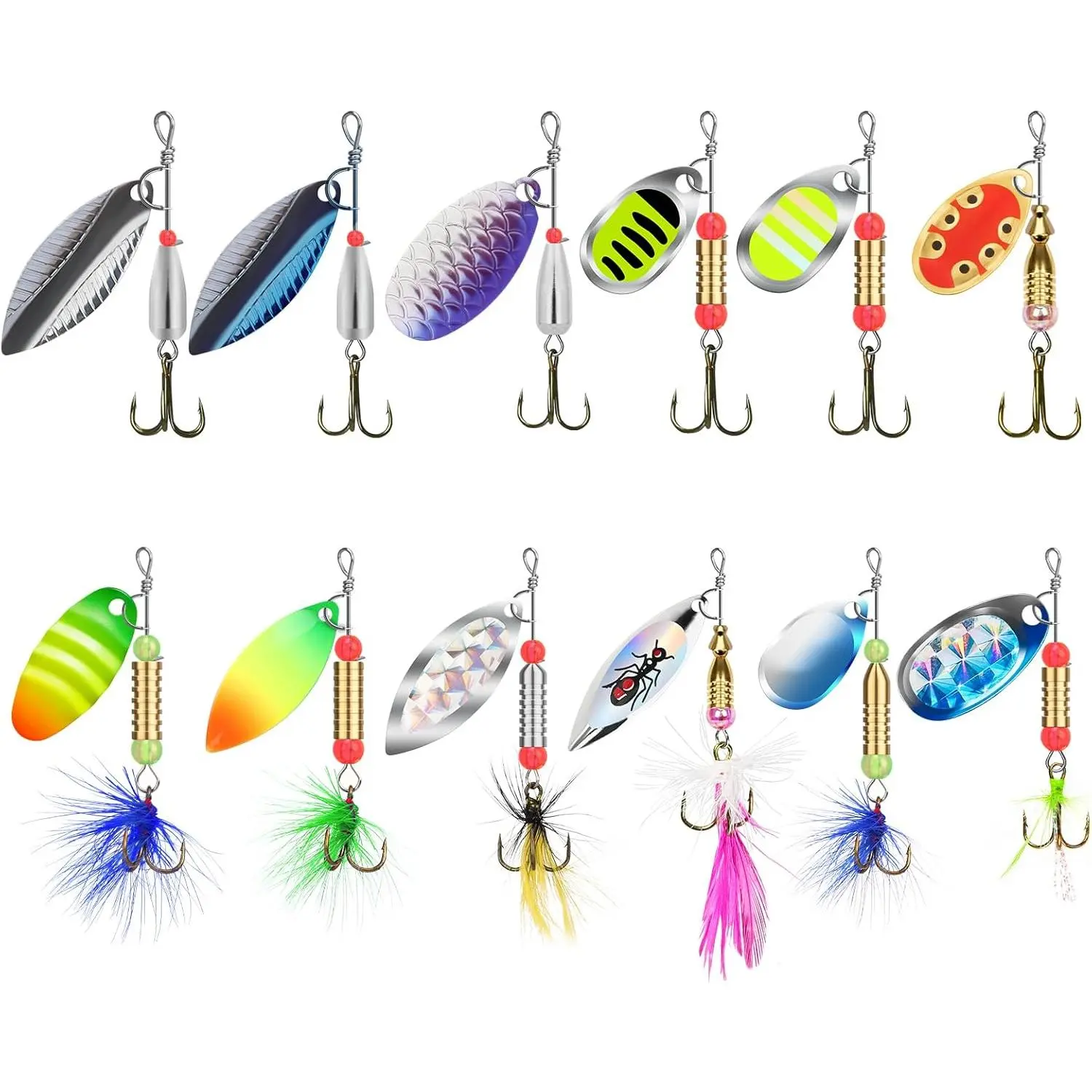 Pulsating Rooster Tail Spinner Baits (0.13-0.23oz), Artificial Fishing Lures with Copper Blades for Freshwater & Saltwater Trout, Bass, Pike Fishing - Fishing Gear Supplies, Outdoor Fishing Supplies