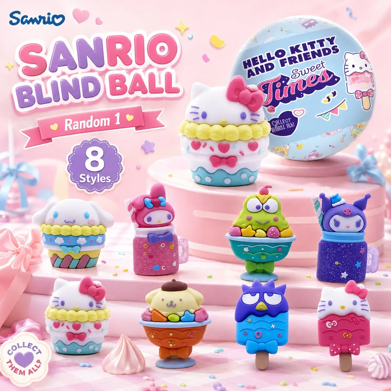 Sanrio Hello Kitty Blind Ball, Kawaii Kuromi Cinnamoroll Mystery Toy, Anime Fan Gift, Desk Decor, Cute Fun Collectible, Collectible, Random Surprise Pick, Blind Bag Collectible