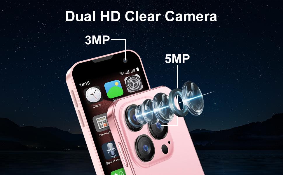 Mini phone Unlocked Mini Smartphone for kids 3.0" HD Touch Screen  Smallest Cell Phone Quad Core Dual Sim Card Face ID Android Compact Small Mobile Phones for Student Pocket 2GB+16GB  Blue