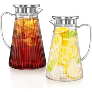 2 Pack 50 Oz Plastic Pitcher with Lid, Unbreakable Small Water Jug Carafes BPA-Free, 1.5 L Clear Ice Tea Pitchers with Handle Lemonade, Cold or Hot Beverages, Juice, Milk, Fridge, Parties