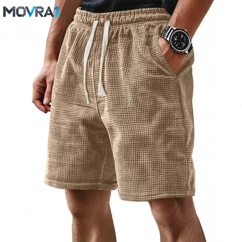 MOVRA1 Men's 2026 New Waffle-Knit Drawstring Casual Wear Shorts - Loose, Euro-Style, Beach Loungewear Cropped Pants