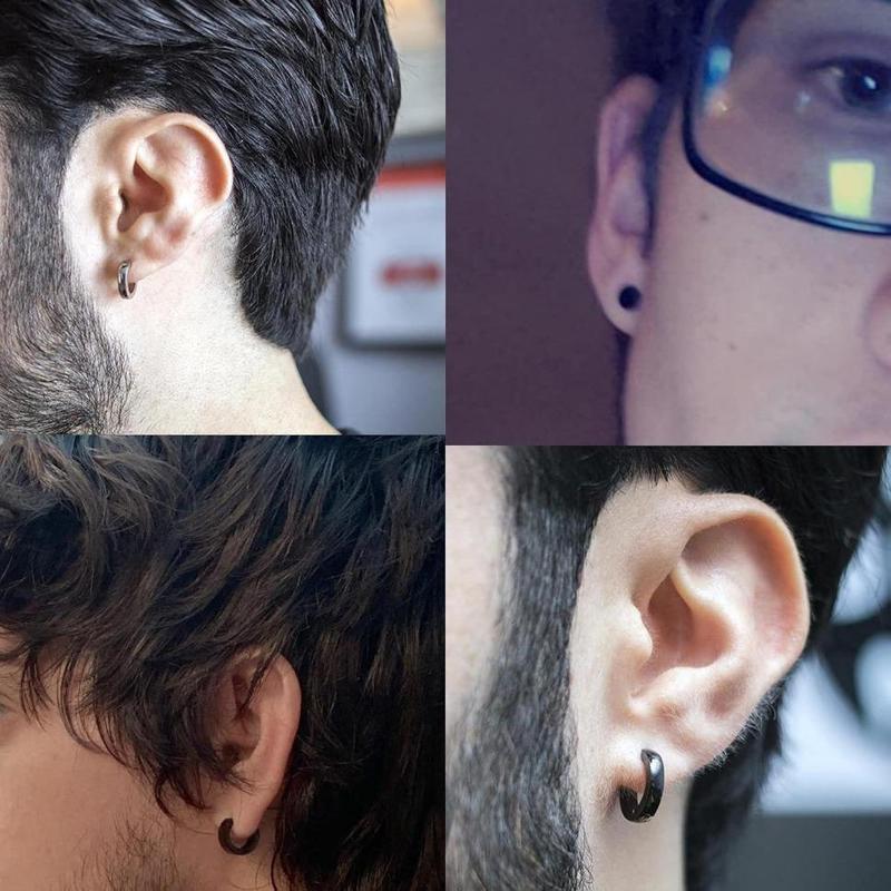 MILACOLATO 22Pcs Stainless Steel Hinged Hoop Earrings Long Chain Stud Cross Dangle Earrings Set Dangle Earrings for Men Kpop Earrings for Mens Black, Silver Daily